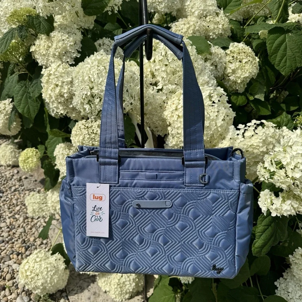 NWT LUG Dilly Dally Convertible Blue Quilted Tote Travel Bag/Purse ~ Crossbody